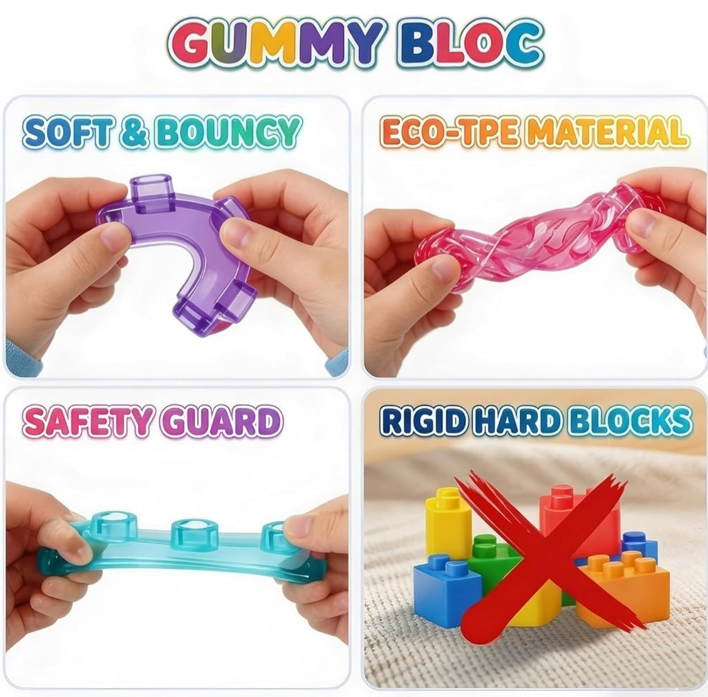 Sensory Soft Magic Gummy Building Blocks Squishy Stacking Toy Set 24 PCS- Age 3+ Squeezable Stretchable Montessori Learning Creative Play Puzzle Blocks for Toddlers & Kids