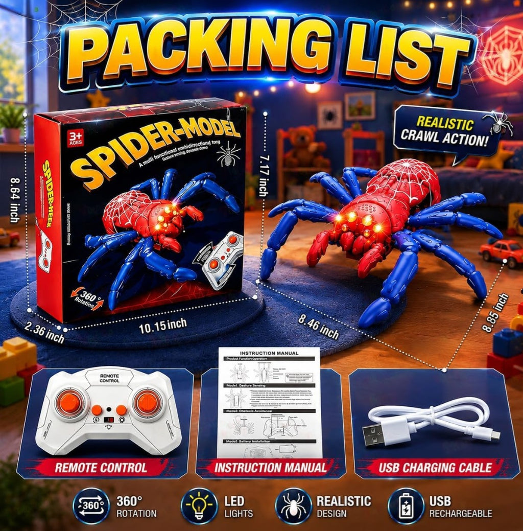 RC Wall Climbing Spider Toy – Remote Control Dual-Mode Gravity Defying Electric Spider with Glowing LED Eyes, 360° Rotating Stunt Crawling Prank Toy, USB Rechargeable for Kids & Adults