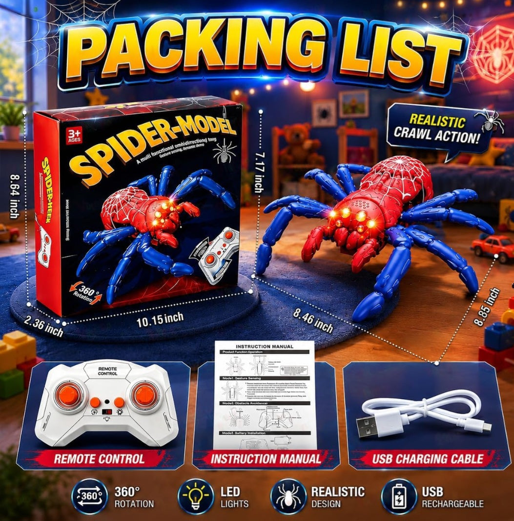 RC Wall Climbing Spider Toy – Remote Control Dual-Mode Gravity Defying Electric Spider with Glowing LED Eyes, 360° Rotating Stunt Crawling Prank Toy, USB Rechargeable for Kids & Adults