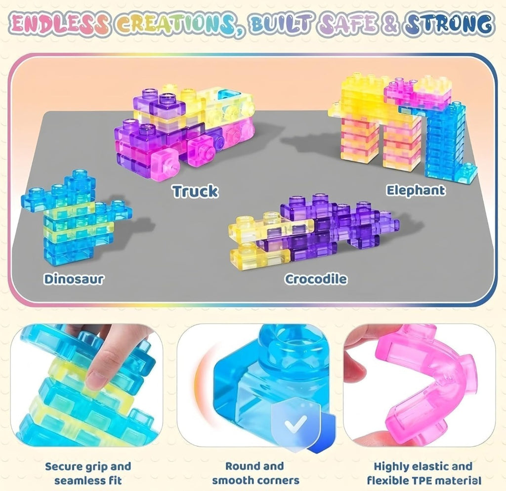 Sensory Soft Magic Gummy Building Blocks Squishy Stacking Toy Set 24 PCS- Age 3+ Squeezable Stretchable Montessori Learning Creative Play Puzzle Blocks for Toddlers & Kids
