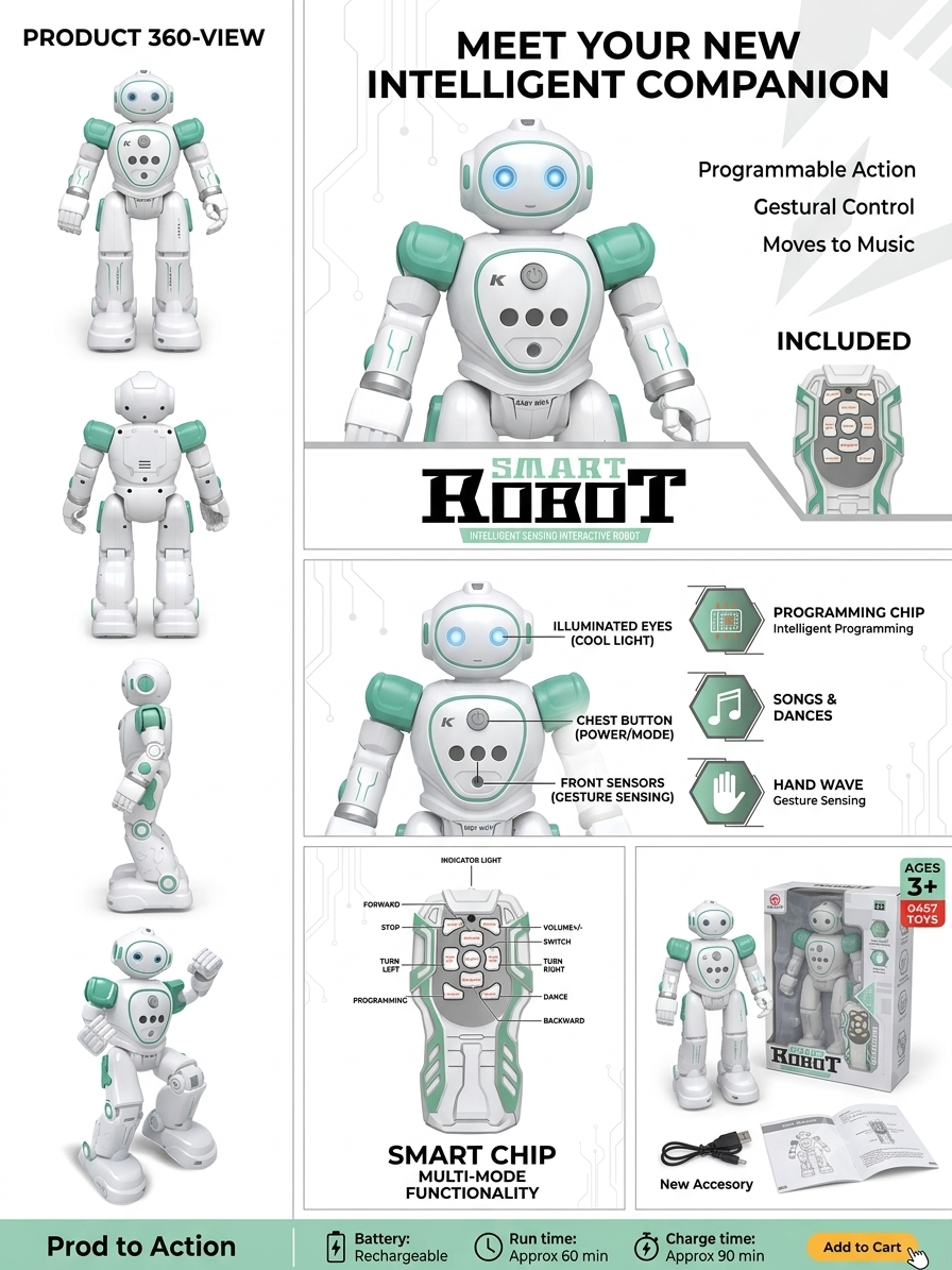 Smart Interactive Dancing & Walking Robot Toy for Kids with LED Lights, Music & 360° Rotation – Educational Electronic Toy for Boys & Girls (Ages 3+)