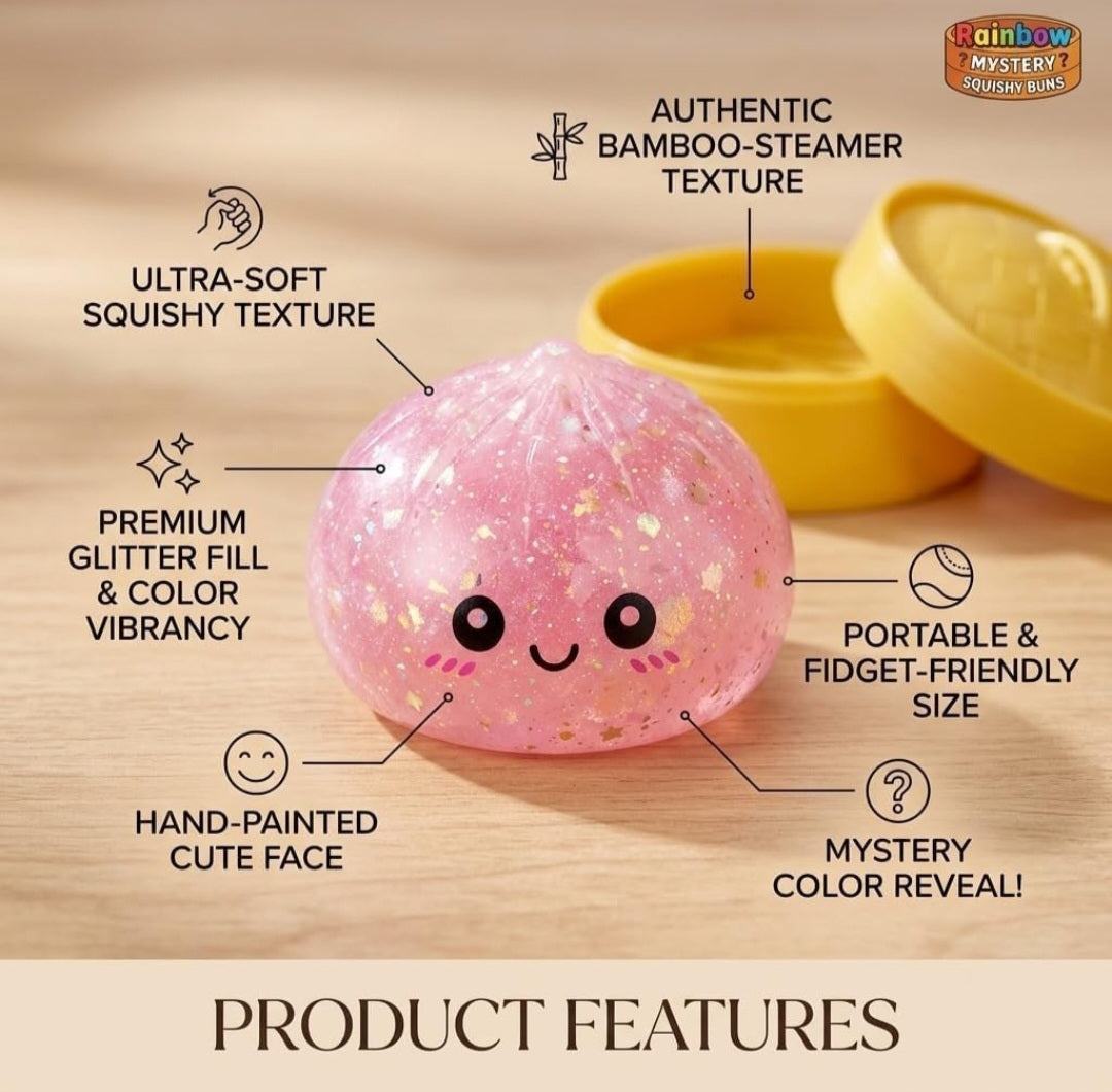 Dumpling Squishy Mystery Box | Surprise Collectible Taba Squishy for Kids & Adults | Birthday Return Gifts (1 Mystery Box)
