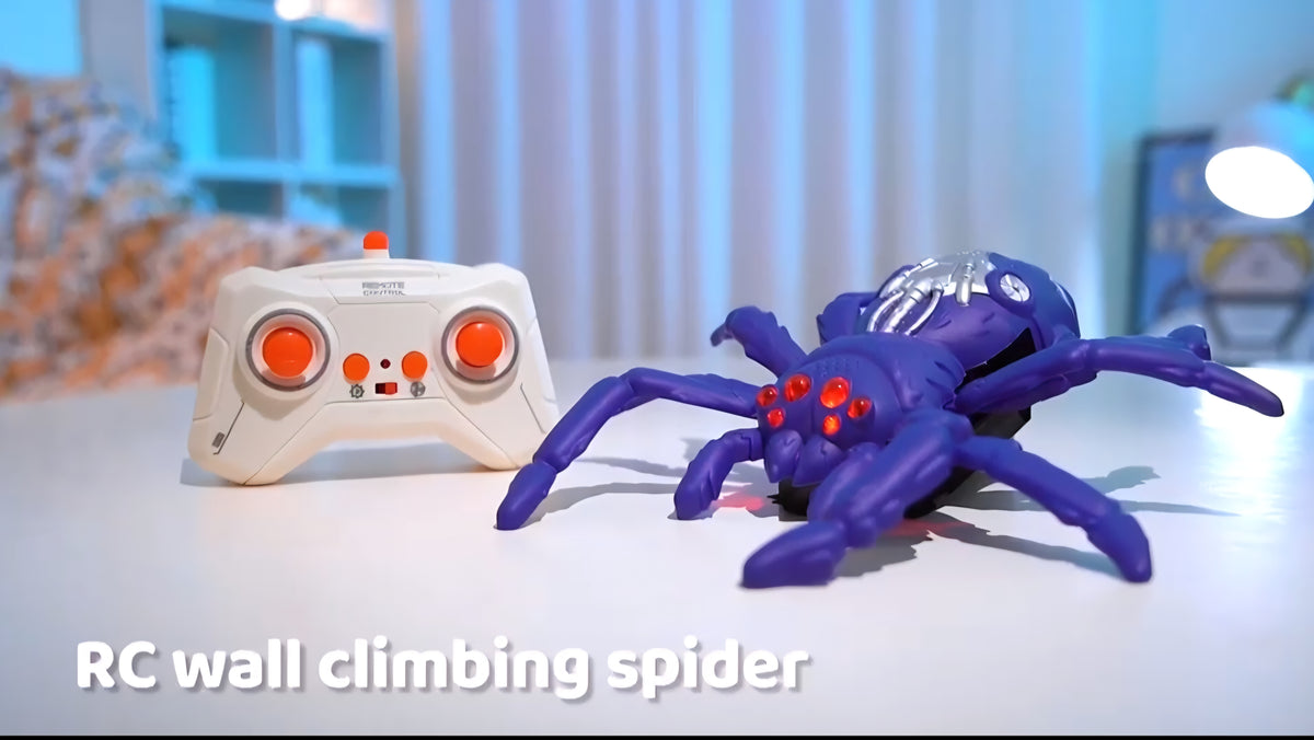RC Wall Climbing Spider Toy – Remote Control Dual-Mode Gravity Defying Electric Spider with Glowing LED Eyes, 360° Rotating Stunt Crawling Prank Toy, USB Rechargeable for Kids & Adults