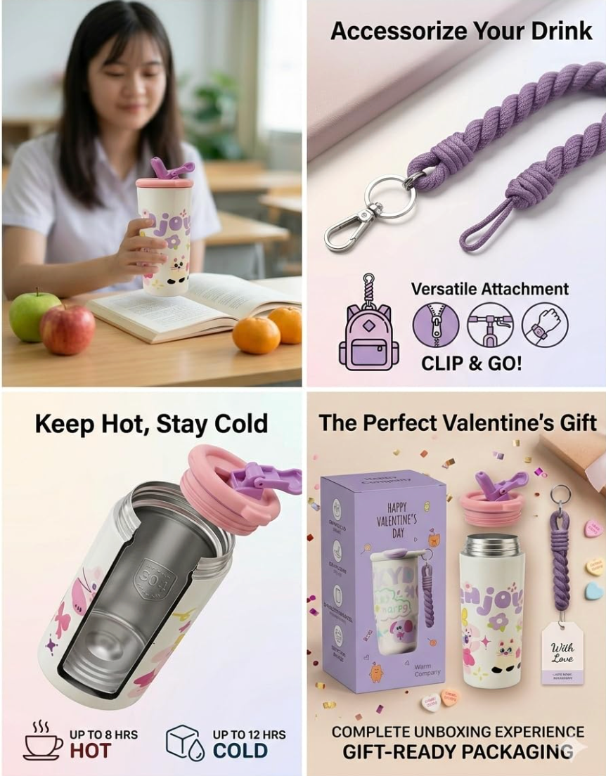 Sipper tumbler complete gift set with strap and brush