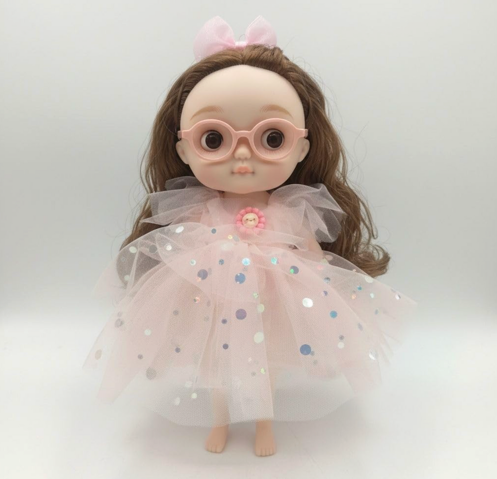 Collectible doll with glasses