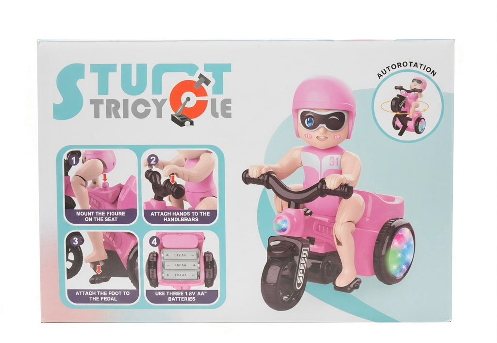 Stunt tricycle toy with light-up wheels