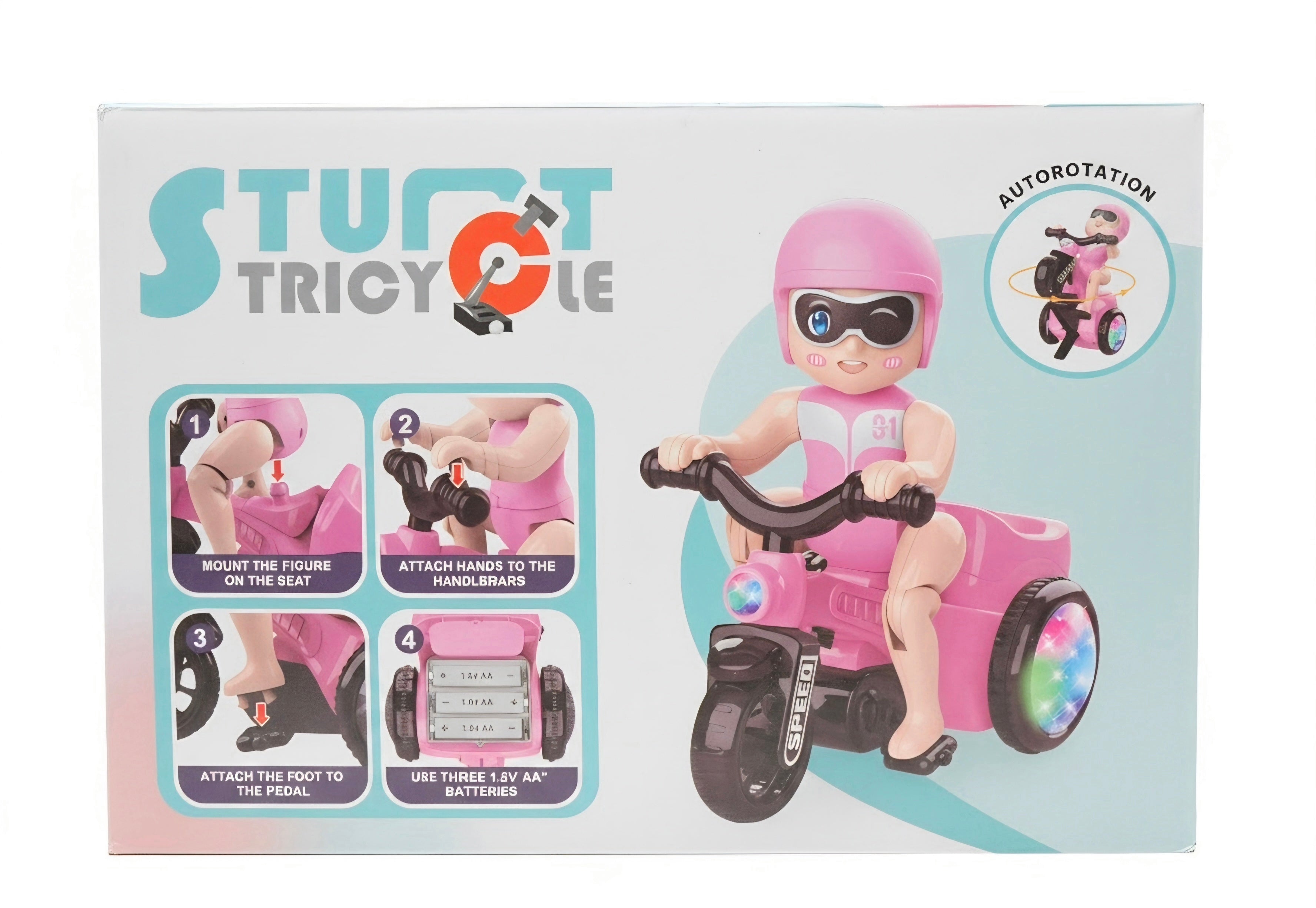 Stunt tricycle toy with light-up wheels