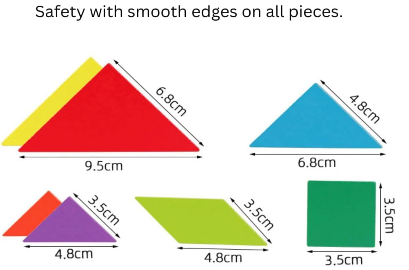 Tangram piece dimensions and safe edges
