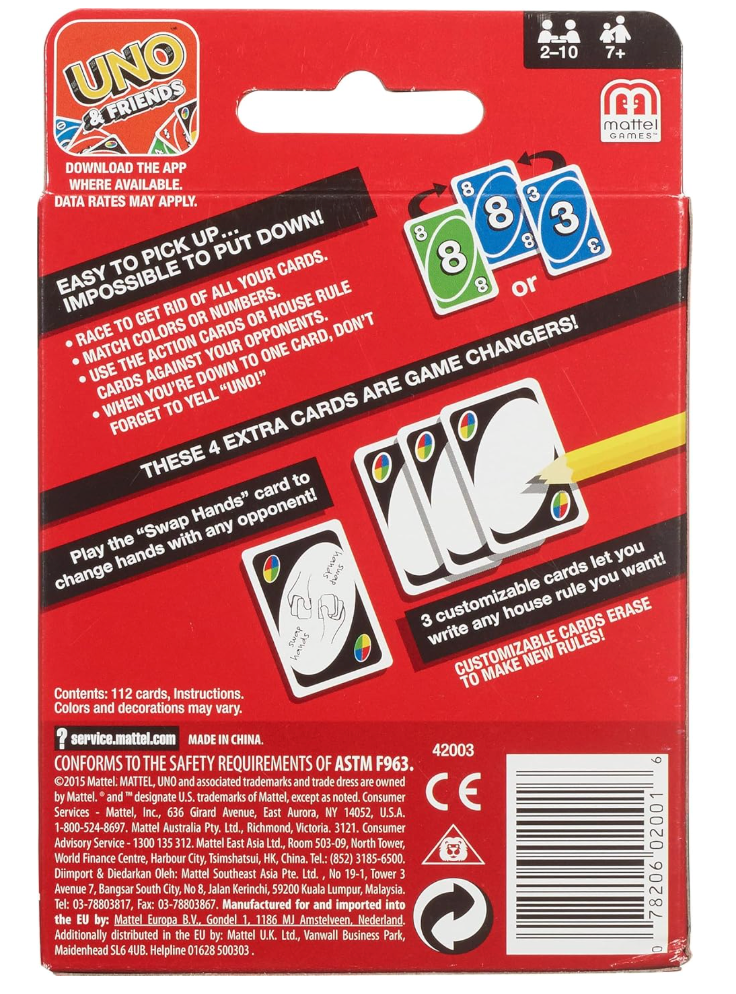 UNO Mattel family card game